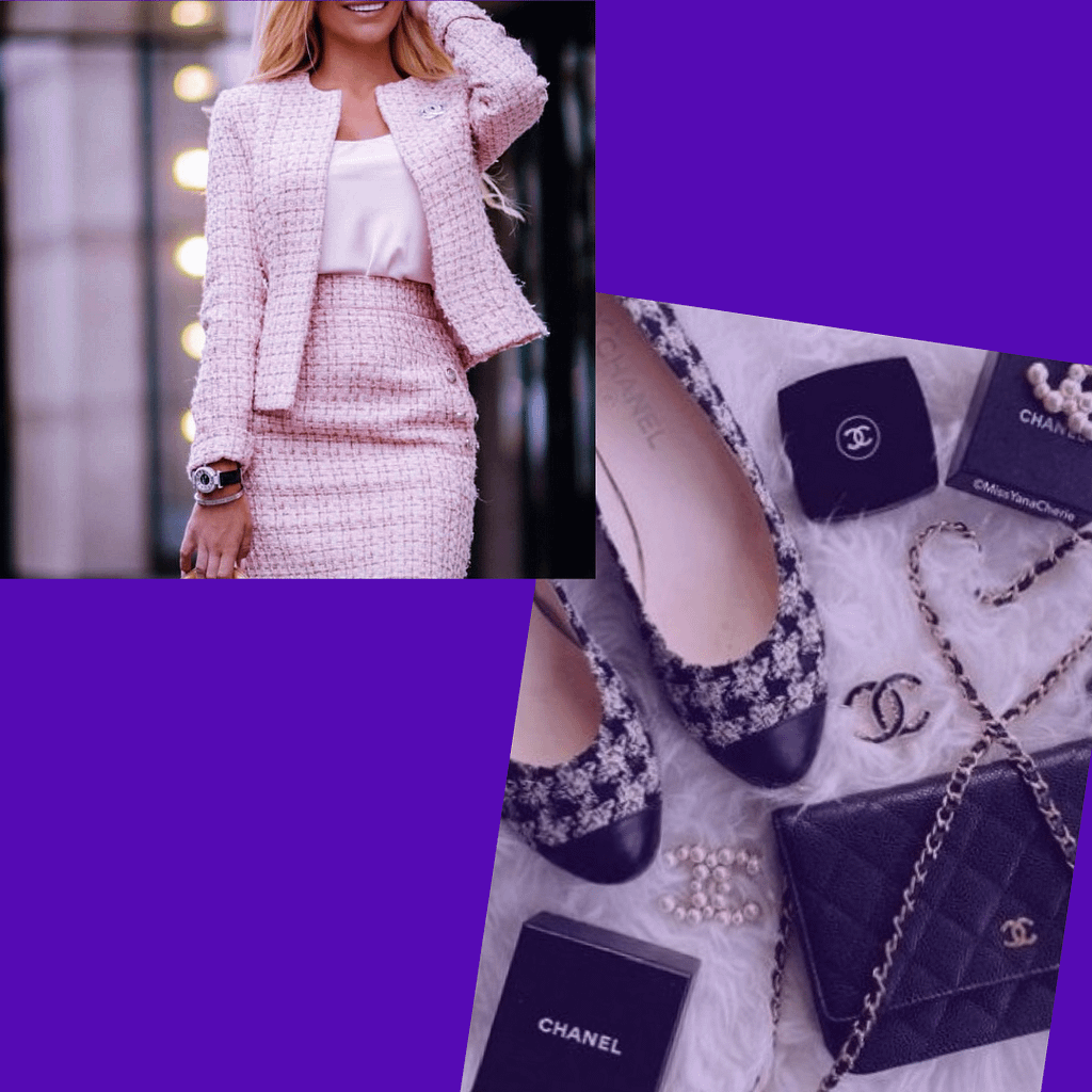 Chanel style. A woman wearing Chanel-style clothing.