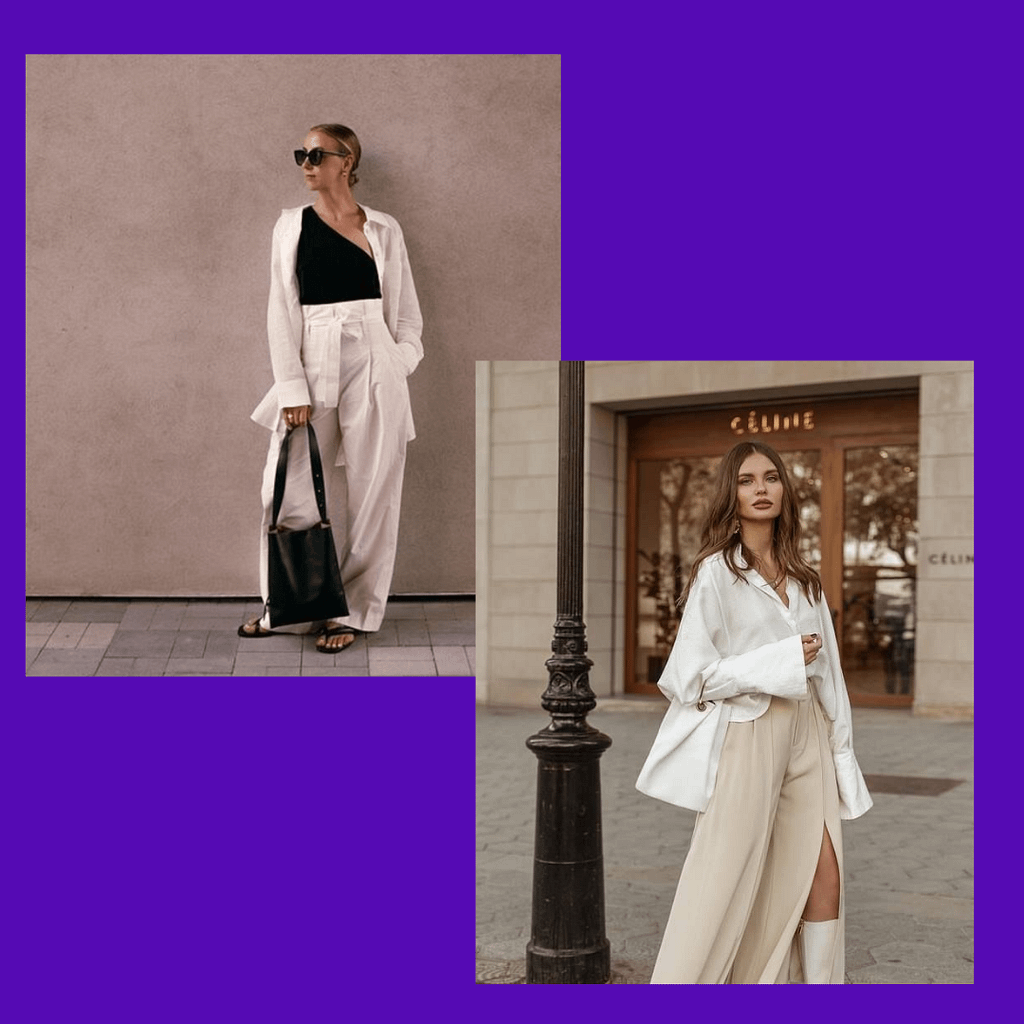 Minimalist style. Women in classic minimalist suits.