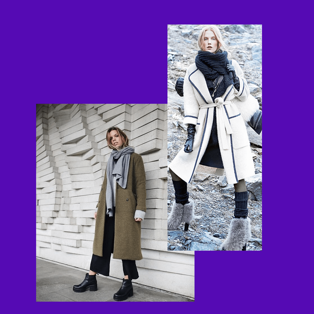 Collage of two photos featuring women wearing coats